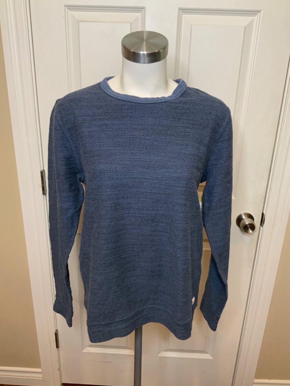 Marine Layer Blue Terry Crew Neck Sweatshirt, Size M